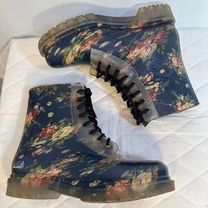 Dirty Laundry Womens Vinyl Floral Flowers Rain Ankle Lace Up Boots Size 39 US 8
